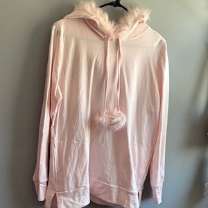 Pink Faux-Fur Trim Hoodie Sweatshirt